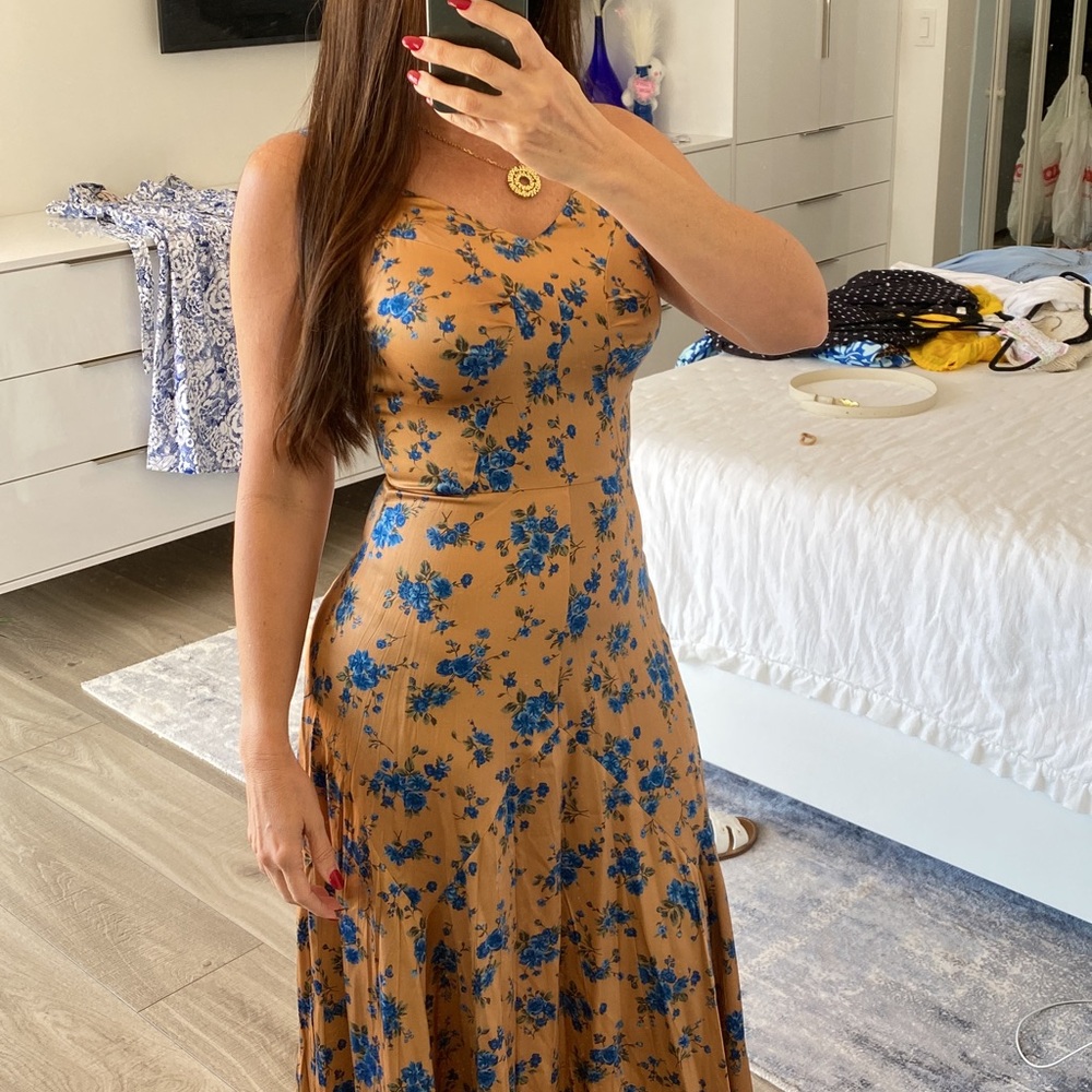 Michael Kors Collection One Shoulder Blue Floral Dress